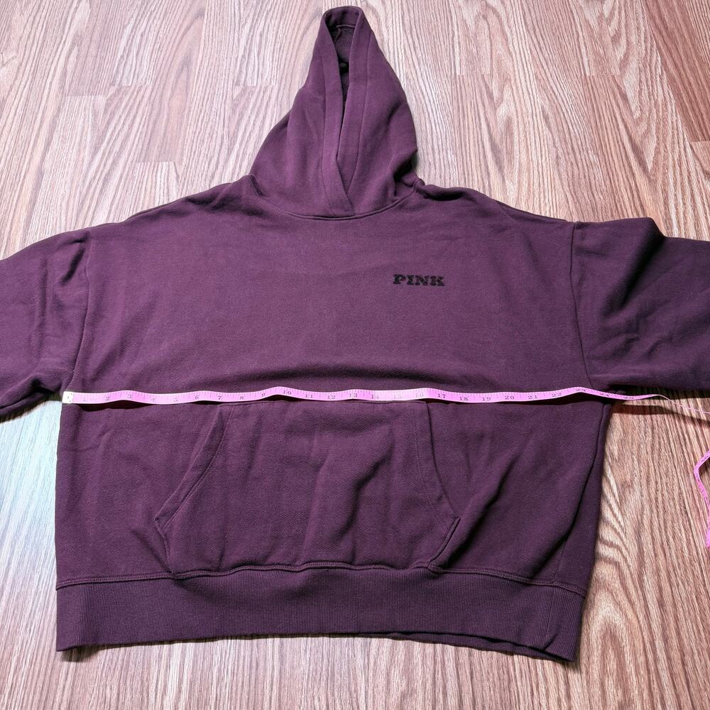 Victoria’s Secret Pink Burgundy Boxy Varsity Hoodie M Academia Preppy Off-Duty - Picture 5 of 6